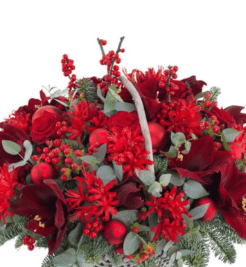 Christmas arrangement of red flowers
