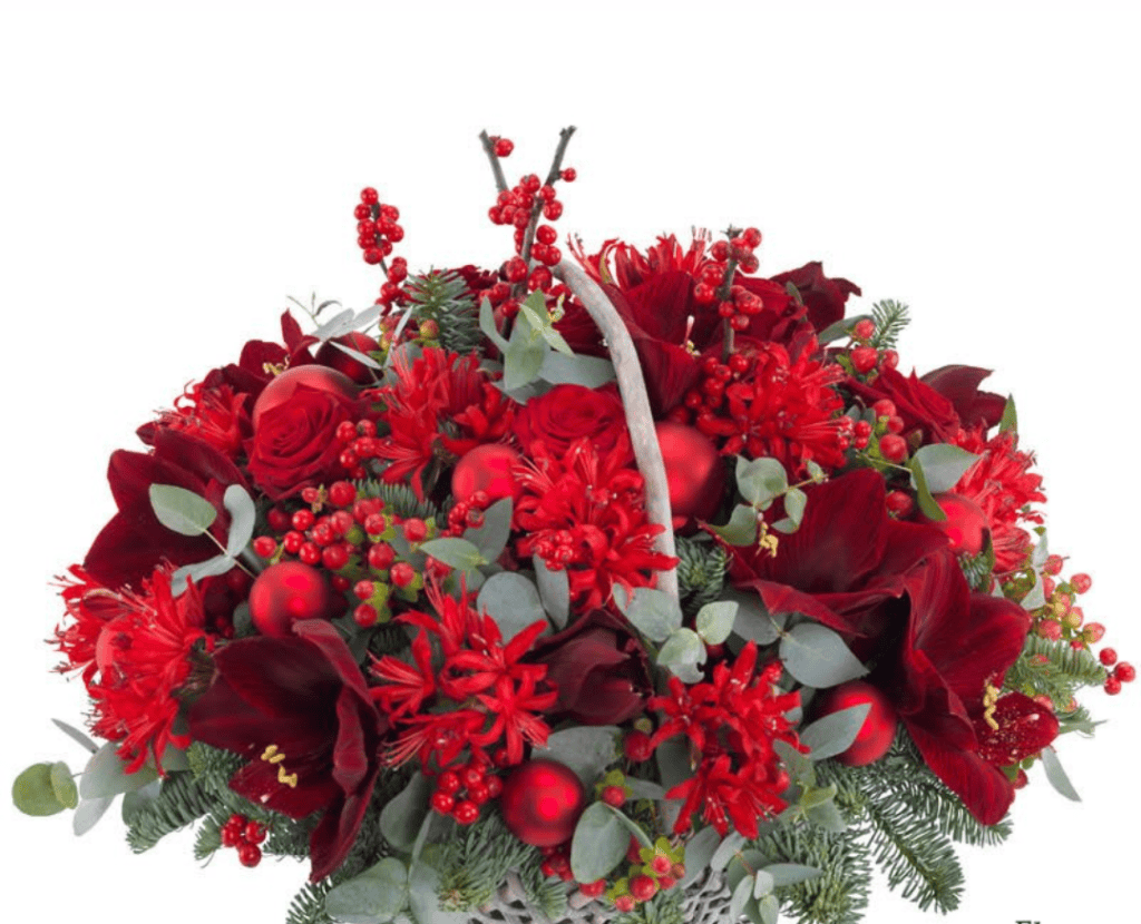 Christmas arrangement of red flowers